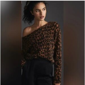 Anthropologie Leopard Print Off-the-Shoulder Sweater
